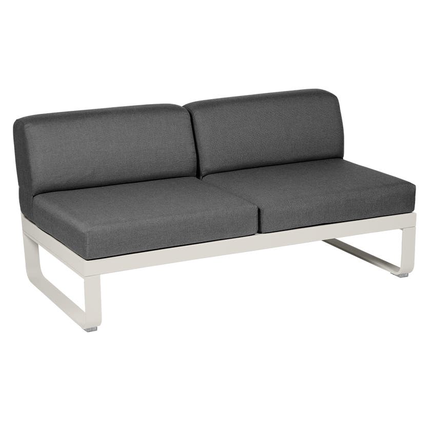 Module central BELLEVIE de Fermob, 2 places, Gris argile, coussin gris graphite Module central BELLEVIE de Fermob, 2 places, Gris argile, coussin gris graphite