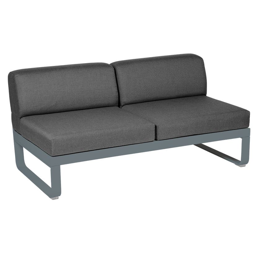 Module central BELLEVIE de Fermob, 2 places, Gris orage, coussin gris graphite Module central BELLEVIE de Fermob, 2 places, Gris orage, coussin gris graphite