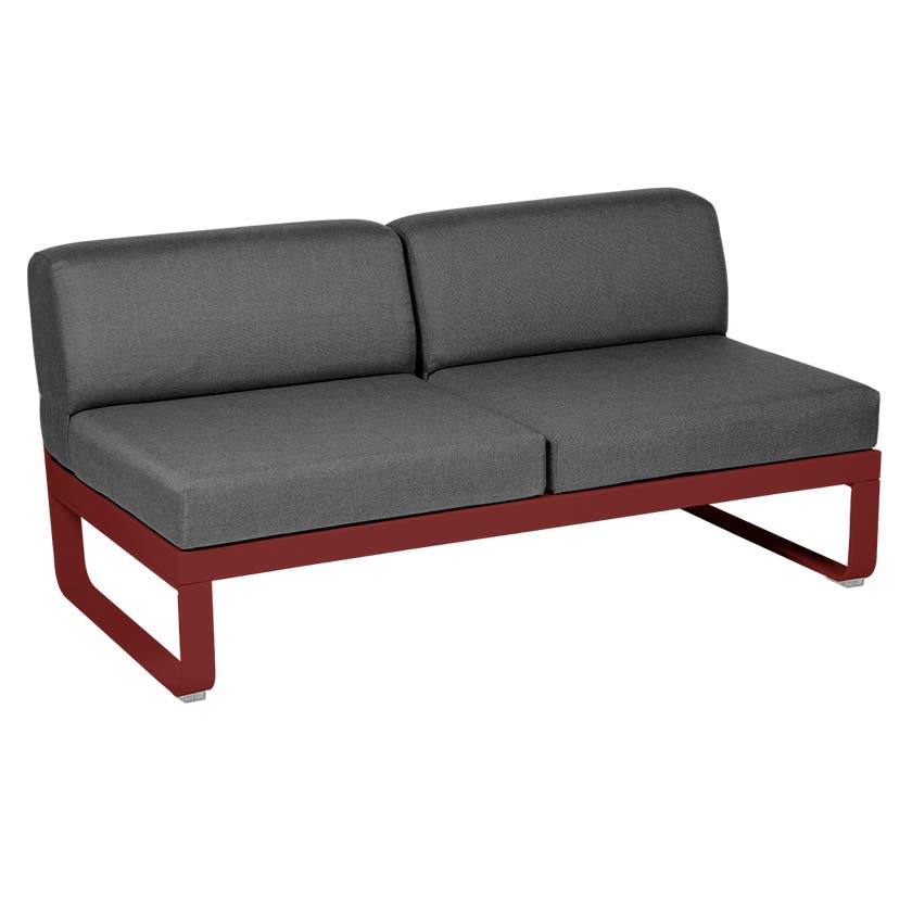 Module central BELLEVIE de Fermob, 2 places, Piment, coussin gris graphite Module central BELLEVIE de Fermob, 2 places, Piment, coussin gris graphite