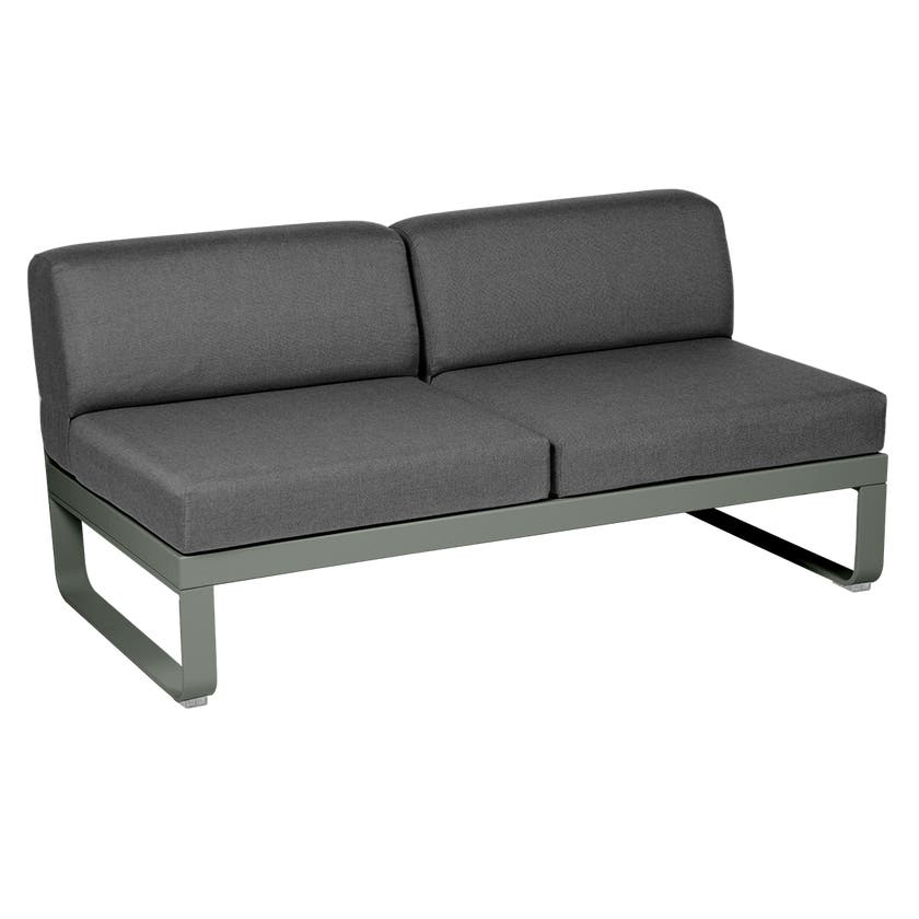 Module central BELLEVIE de Fermob, 2 places, Romarin, coussin gris graphite Module central BELLEVIE de Fermob, 2 places, Romarin, coussin gris graphite