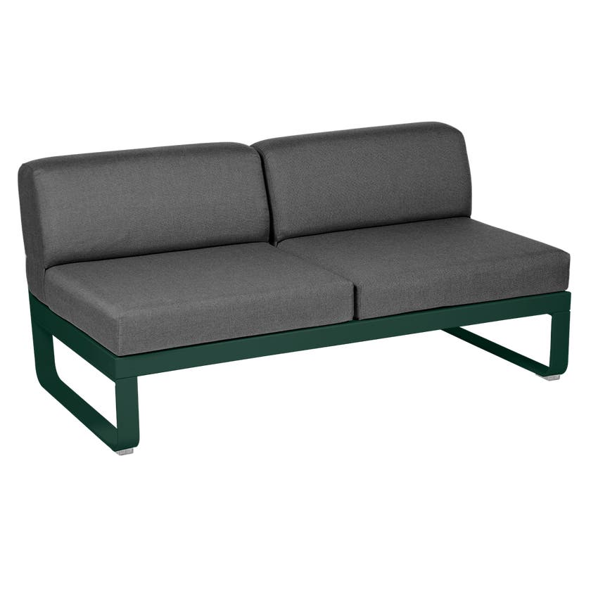 Module central BELLEVIE de Fermob, 2 places, Vert cèdre, coussin gris graphite Module central BELLEVIE de Fermob, 2 places, Vert cèdre, coussin gris graphite