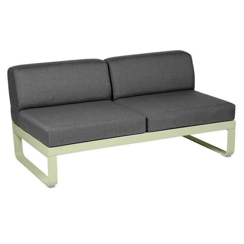 Module central BELLEVIE de Fermob, 2 places, Tilleul, coussin gris graphite Module central BELLEVIE de Fermob, 2 places, Tilleul, coussin gris graphite