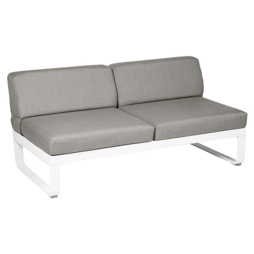 Module central BELLEVIE de Fermob, 2 places, Blanc coton, Coussin Taupe grisé Module central BELLEVIE de Fermob, 2 places, Blanc coton, Coussin Taupe grisé