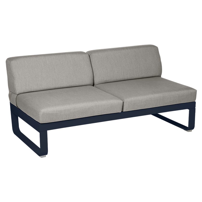 Module central BELLEVIE de Fermob, 2 places, Bleu abysse, Coussin Taupe grisé Module central BELLEVIE de Fermob, 2 places, Bleu abysse, Coussin Taupe grisé