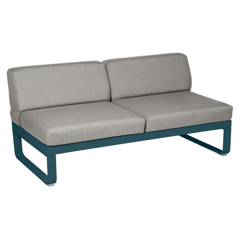 Module central BELLEVIE de Fermob, 2 places, Bleu acapulco, Coussin Taupe grisé Module central BELLEVIE de Fermob, 2 places, Bleu acapulco, Coussin Taupe grisé