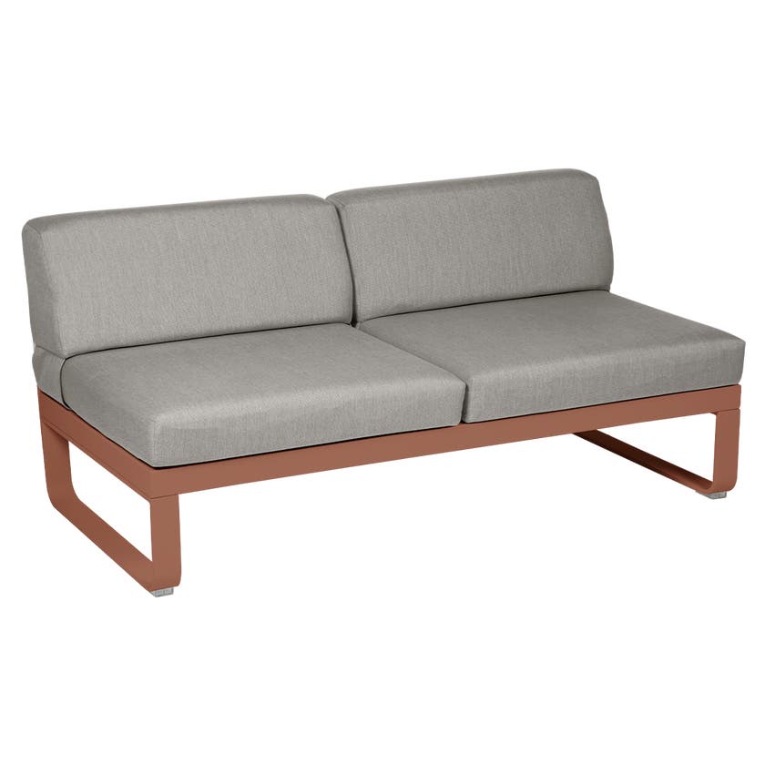 Module central BELLEVIE de Fermob, 2 places, Ocre rouge, Coussin Taupe grisé Module central BELLEVIE de Fermob, 2 places, Ocre rouge, Coussin Taupe grisé