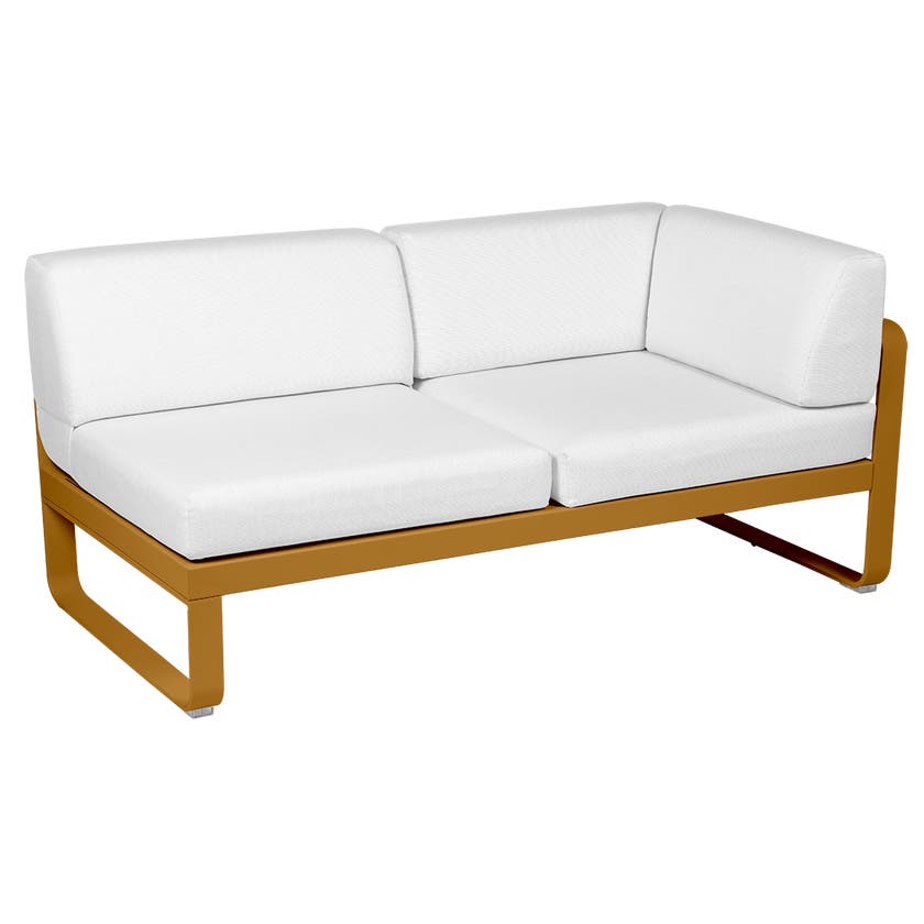 Module d'angle droit 2 places BELLEVIE de Fermob, Pain d'épices, Coussin Blanc grisé Module d'angle droit 2 places BELLEVIE de Fermob, Pain d'épices, Coussin Blanc grisé