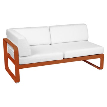 Module d'angle gauche 2 places BELLEVIE de Fermob, Orange confite, Coussin Blanc grisé