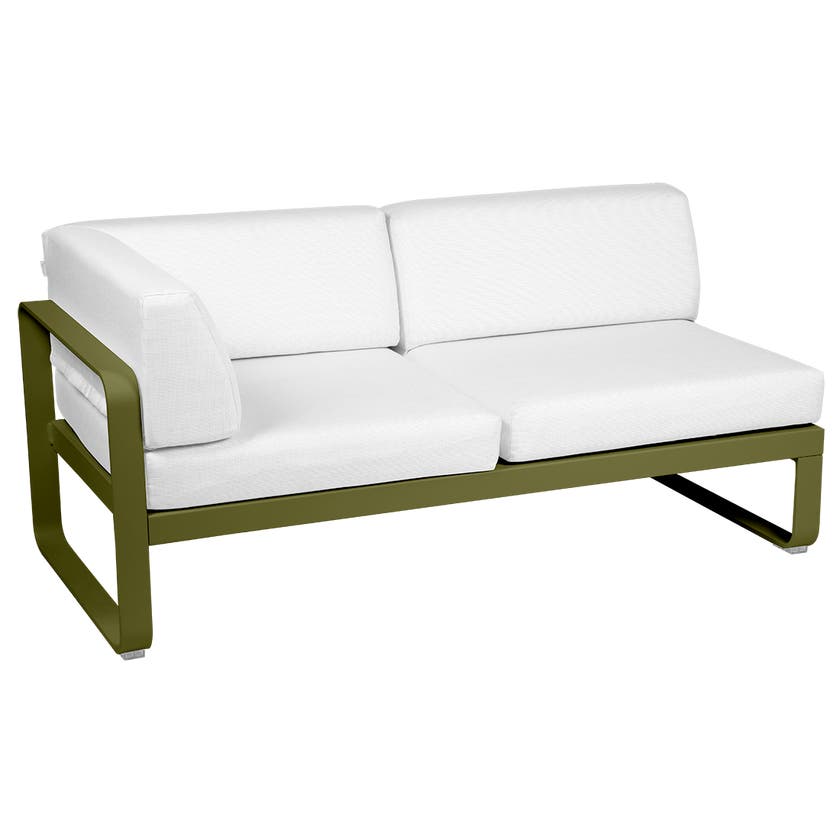 Module d'angle gauche 2 places BELLEVIE de Fermob, Pesto, Coussin Blanc grisé Module d'angle gauche 2 places BELLEVIE de Fermob, Pesto, Coussin Blanc grisé