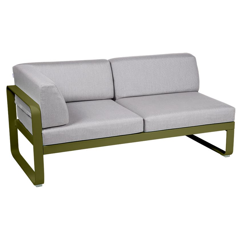Module d'angle gauche 2 places BELLEVIE de Fermob, Pesto, Coussin Gris flanelle Module d'angle gauche 2 places BELLEVIE de Fermob, Pesto, Coussin Gris flanelle