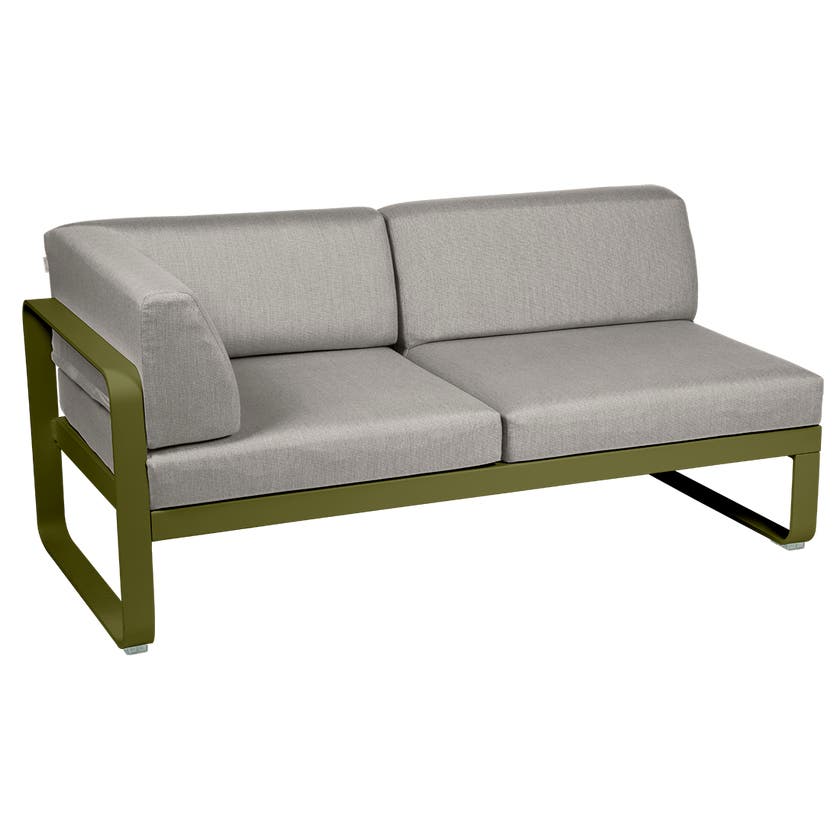 Module d'angle gauche 2 places BELLEVIE de Fermob, Pesto, Coussin Taupe grisé Module d'angle gauche 2 places BELLEVIE de Fermob, Pesto, Coussin Taupe grisé