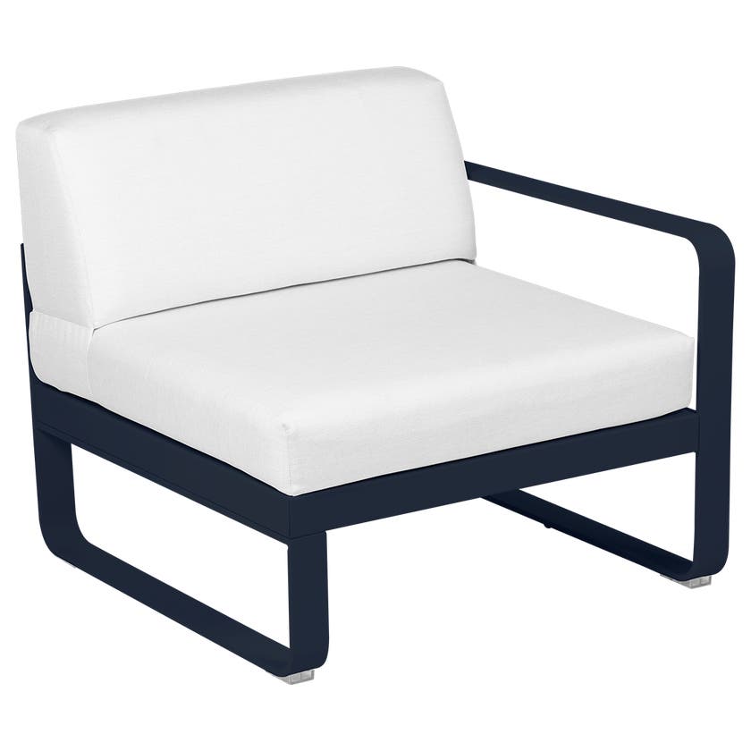 Module droit BELLEVIE de Fermob, 1 place, Bleu abysse, Coussin Blanc grisé Module droit BELLEVIE de Fermob, 1 place, Bleu abysse, Coussin Blanc grisé