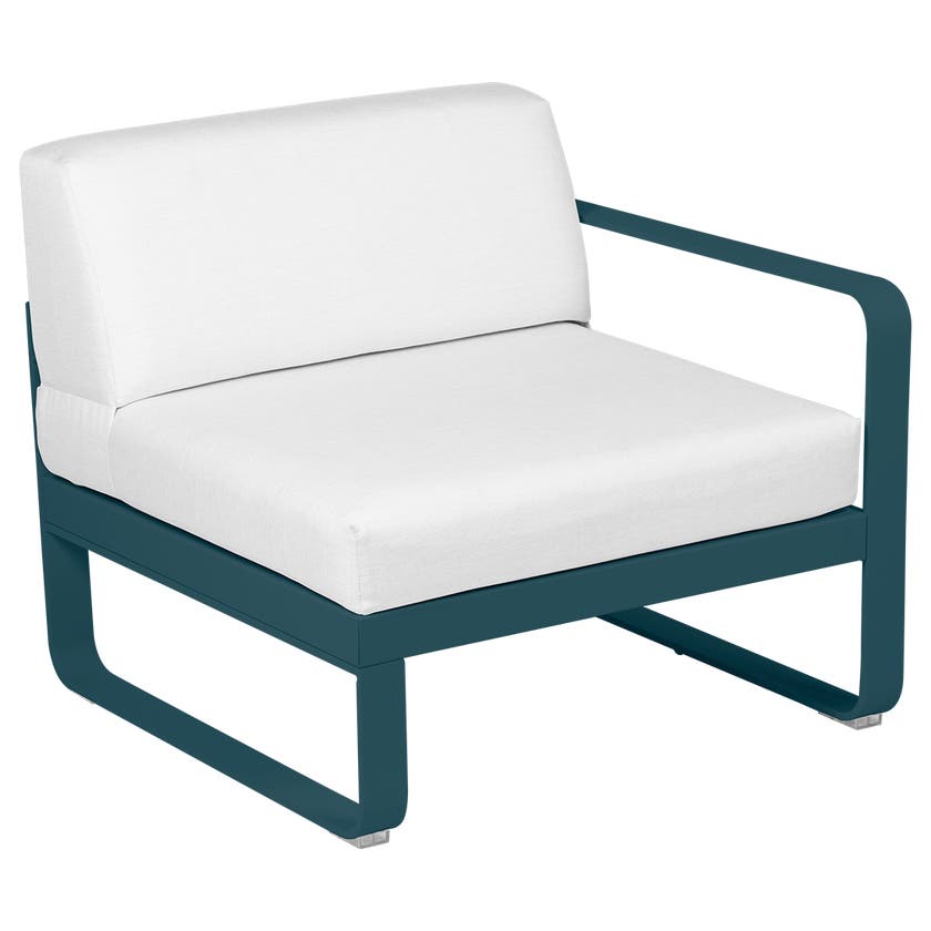 Module droit BELLEVIE de Fermob, 1 place, Bleu acapulco, Coussin Blanc grisé Module droit BELLEVIE de Fermob, 1 place, Bleu acapulco, Coussin Blanc grisé