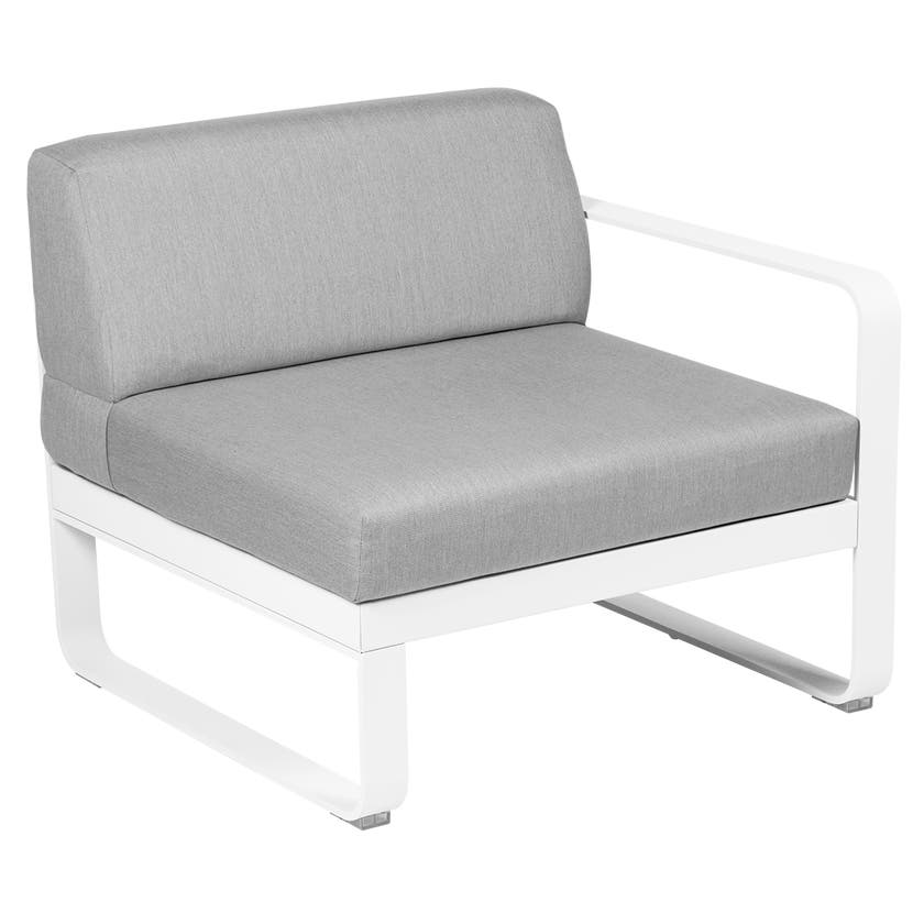 Module droit BELLEVIE de Fermob, 1 place, Blanc coton, Coussin Gris flanelle Module droit BELLEVIE de Fermob, 1 place, Blanc coton, Coussin Gris flanelle