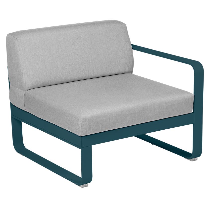 Module droit BELLEVIE de Fermob, 1 place, Bleu acapulco, Coussin Gris flanelle Module droit BELLEVIE de Fermob, 1 place, Bleu acapulco, Coussin Gris flanelle