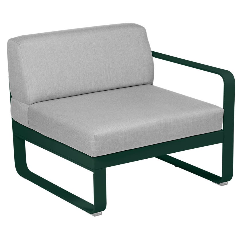 Module droit BELLEVIE de Fermob, 1 place, Vert cèdre, Coussin Gris flanelle Module droit BELLEVIE de Fermob, 1 place, Vert cèdre, Coussin Gris flanelle