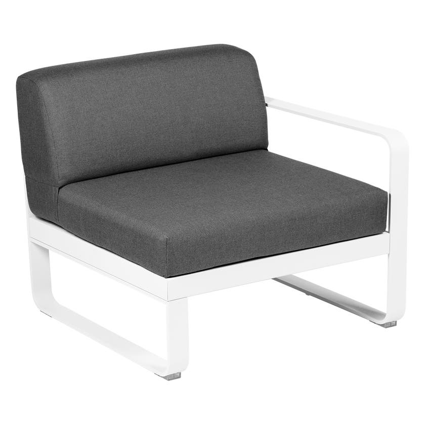 Module droit BELLEVIE de Fermob, 1 place, Blanc coton, coussin gris graphite Module droit BELLEVIE de Fermob, 1 place, Blanc coton, coussin gris graphite