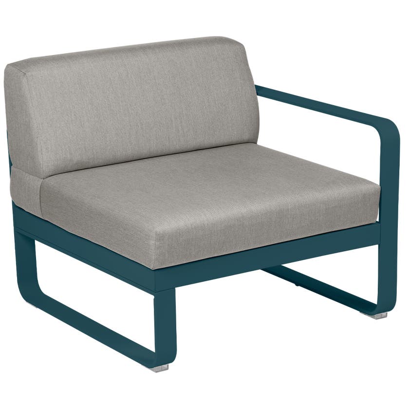 Module droit BELLEVIE de Fermob, 1 place, Bleu acapulco, Coussin Taupe grisé Module droit BELLEVIE de Fermob, 1 place, Bleu acapulco, Coussin Taupe grisé