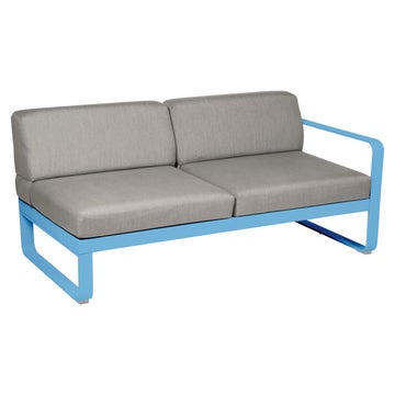 Module droit BELLEVIE de Fermob, 2 places, Bleu maya, Coussin Taupe grisé