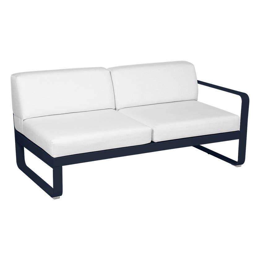 Module droit BELLEVIE de Fermob, 2 places, Bleu abysse, Coussin Blanc grisé Module droit BELLEVIE de Fermob, 2 places, Bleu abysse, Coussin Blanc grisé