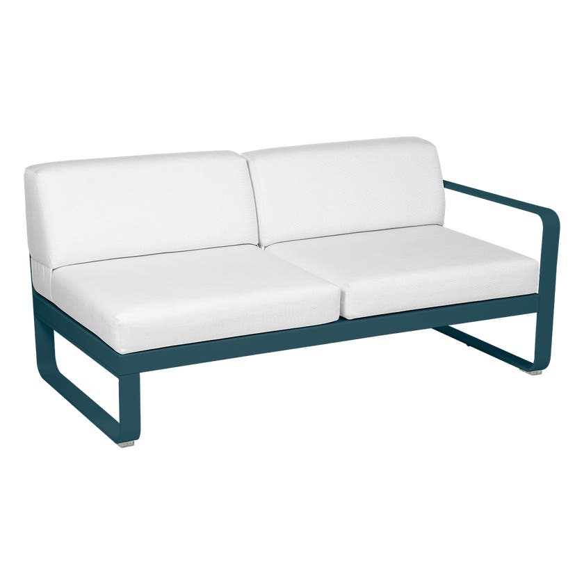 Module droit BELLEVIE de Fermob, 2 places, Bleu acapulco, Coussin Blanc grisé Module droit BELLEVIE de Fermob, 2 places, Bleu acapulco, Coussin Blanc grisé