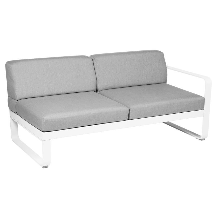 Module droit BELLEVIE de Fermob, 2 places, Blanc coton, Coussin Gris flanelle Module droit BELLEVIE de Fermob, 2 places, Blanc coton, Coussin Gris flanelle