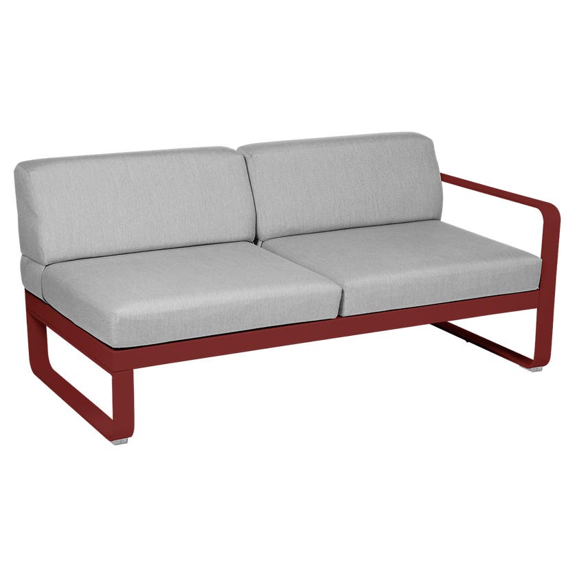 Module droit BELLEVIE de Fermob, 2 places, Piment, Coussin Gris flanelle Module droit BELLEVIE de Fermob, 2 places, Piment, Coussin Gris flanelle