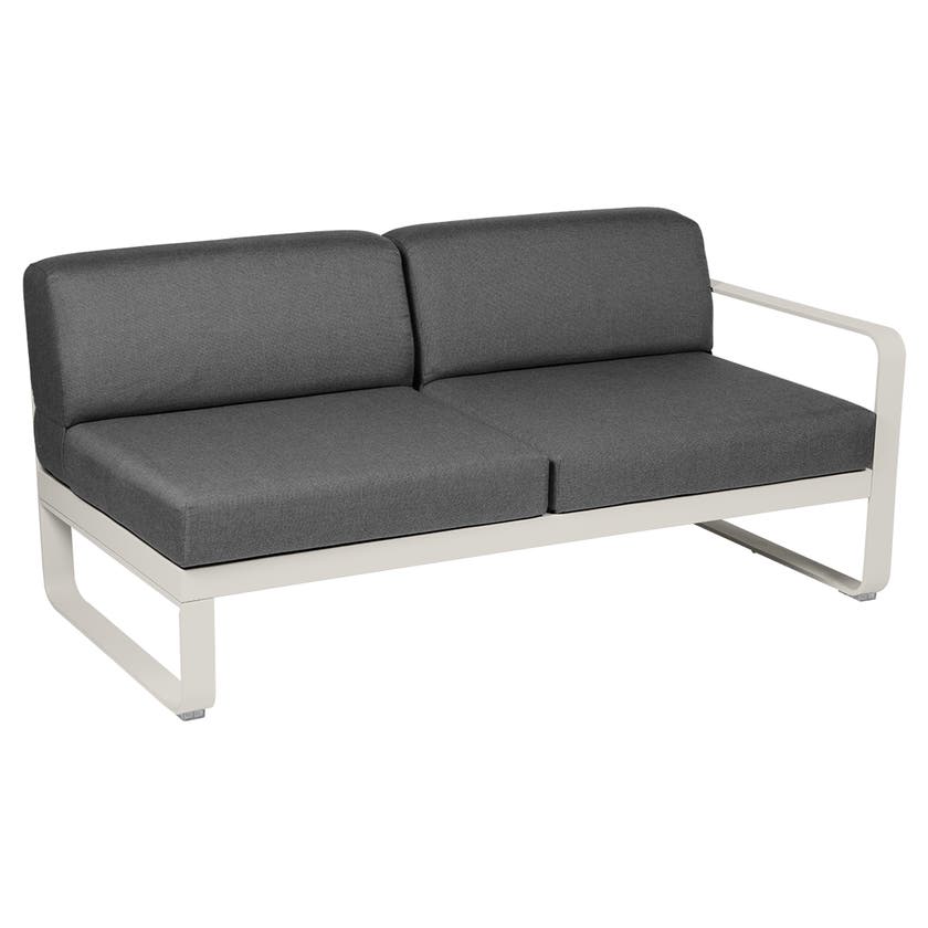 Module droit BELLEVIE de Fermob, 2 places, Gris argile, coussin gris graphite Module droit BELLEVIE de Fermob, 2 places, Gris argile, coussin gris graphite