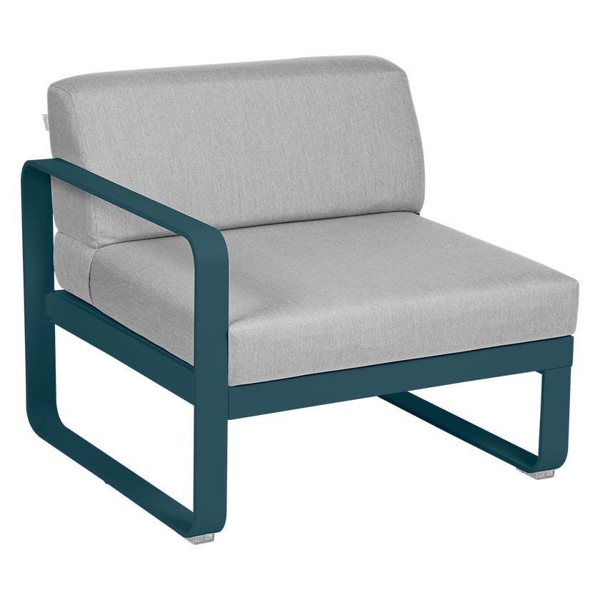 Module gauche BELLEVIE de Fermob, 1 place, Bleu acapulco, Coussin Gris flanelle Module gauche BELLEVIE de Fermob, 1 place, Bleu acapulco, Coussin Gris flanelle