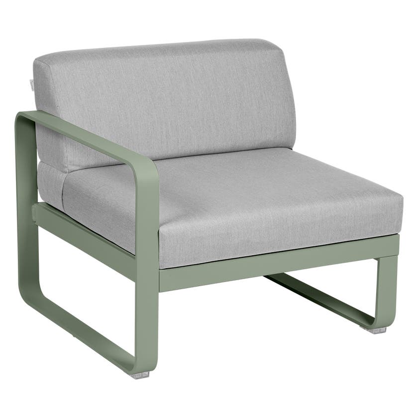 Module gauche BELLEVIE de Fermob, 1 place, Cactus, Coussin Gris flanelle Module gauche BELLEVIE de Fermob, 1 place, Cactus, Coussin Gris flanelle