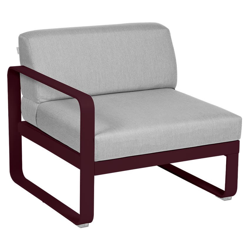 Module gauche BELLEVIE de Fermob, 1 place, Cerise noire, Coussin Gris flanelle Module gauche BELLEVIE de Fermob, 1 place, Cerise noire, Coussin Gris flanelle