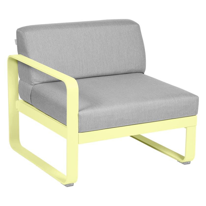 Module gauche BELLEVIE de Fermob, 1 place, Citron givré, Coussin Gris flanelle Module gauche BELLEVIE de Fermob, 1 place, Citron givré, Coussin Gris flanelle