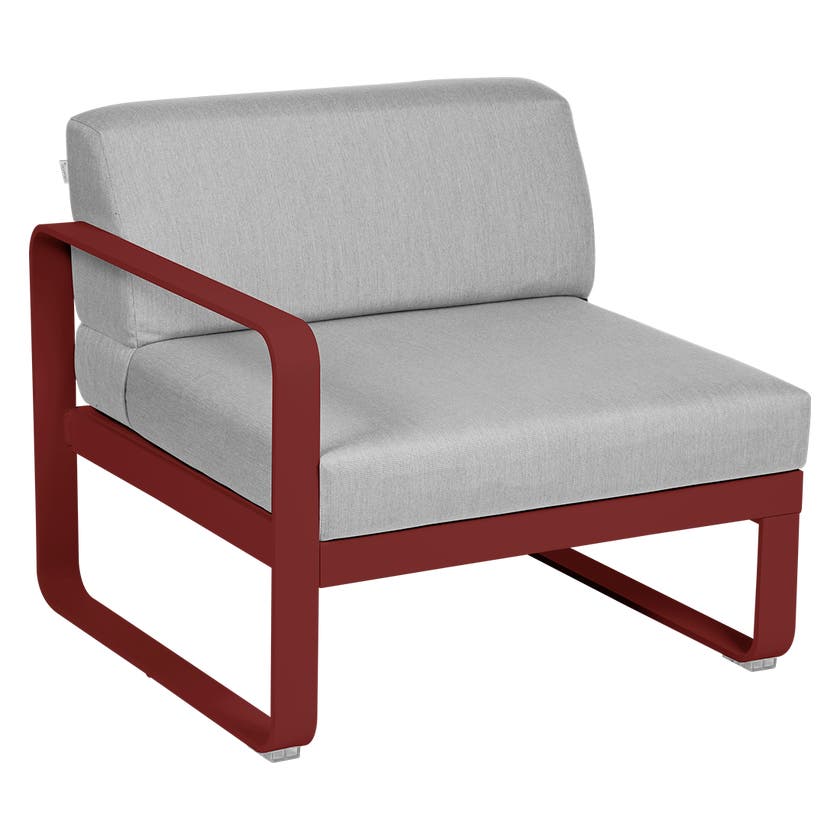 Module gauche BELLEVIE de Fermob, 1 place, Piment, Coussin Gris flanelle Module gauche BELLEVIE de Fermob, 1 place, Piment, Coussin Gris flanelle