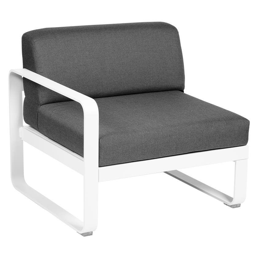 Module gauche BELLEVIE de Fermob, 1 place, Blanc coton, coussin gris graphite Module gauche BELLEVIE de Fermob, 1 place, Blanc coton, coussin gris graphite