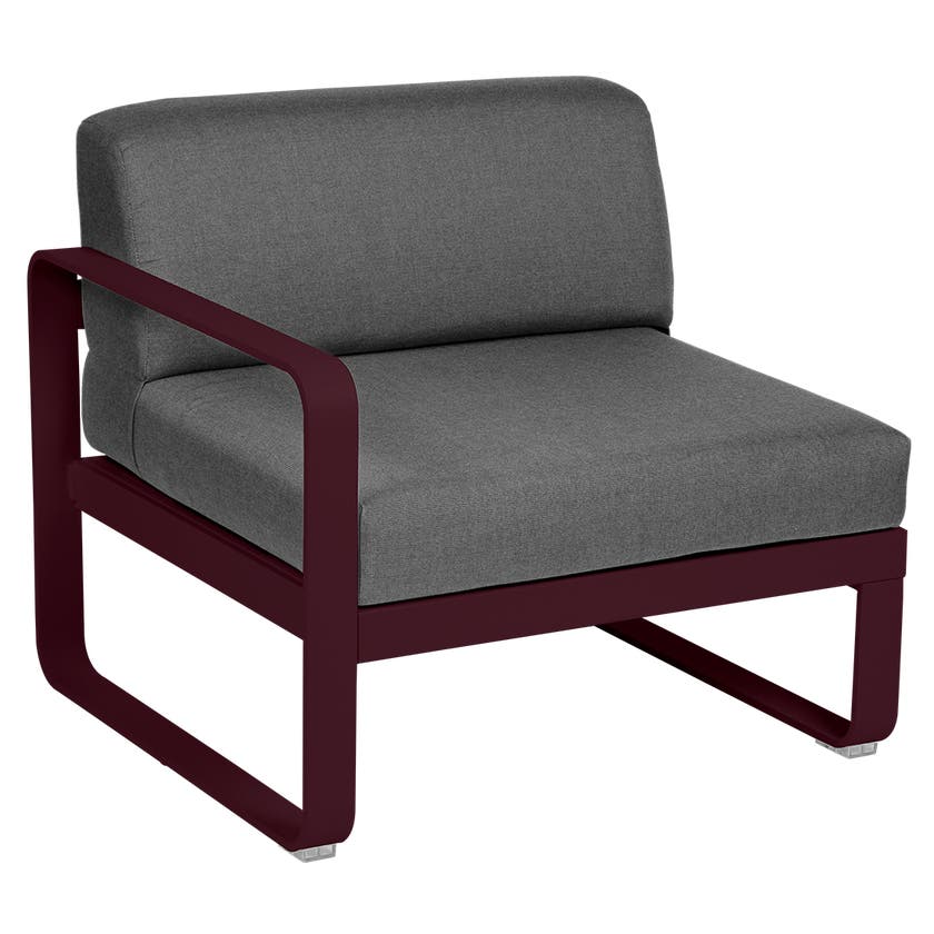 Module gauche BELLEVIE de Fermob, 1 place, Cerise noire, Coussin Gris graphite Module gauche BELLEVIE de Fermob, 1 place, Cerise noire, Coussin Gris graphite