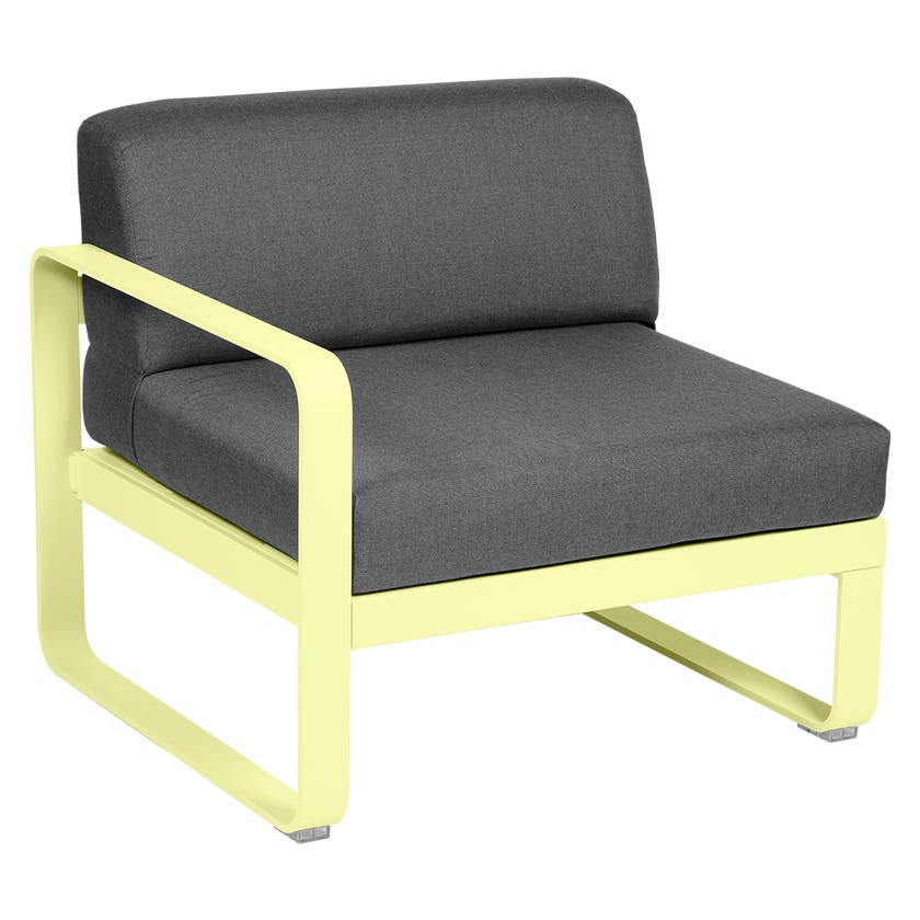 Module gauche BELLEVIE de Fermob, 1 place, Citron givré, coussin gris graphite Module gauche BELLEVIE de Fermob, 1 place, Citron givré, coussin gris graphite