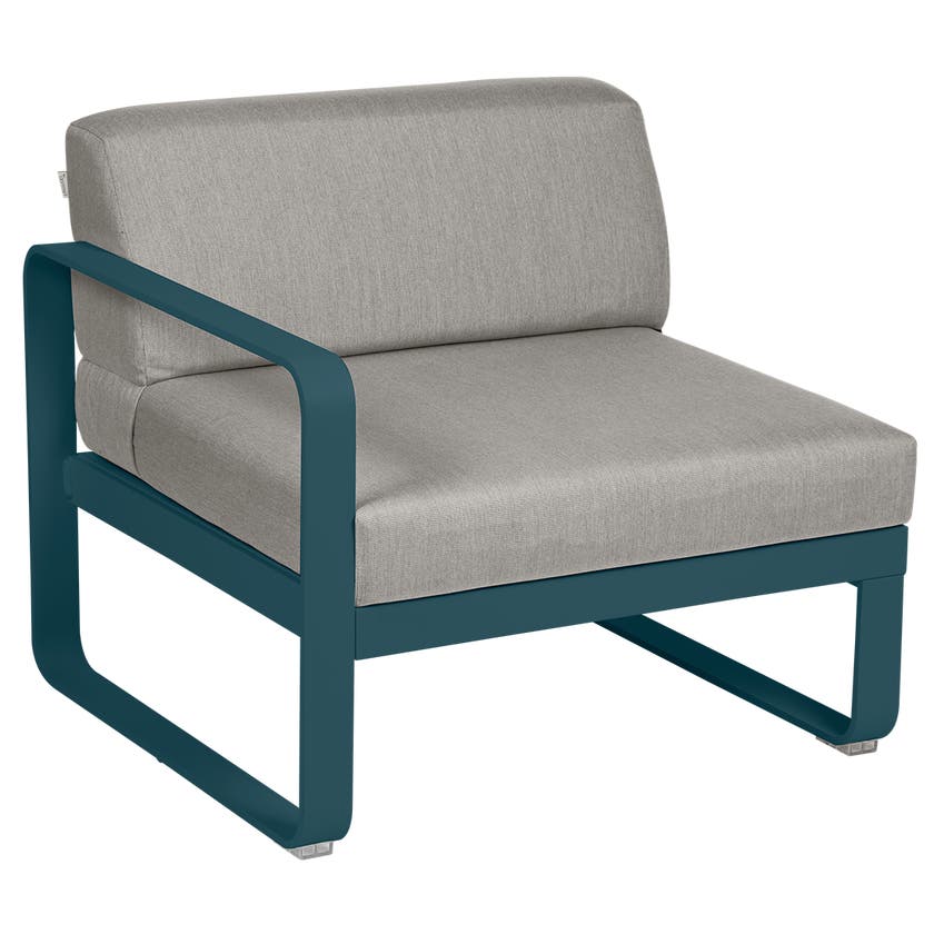 Module gauche BELLEVIE de Fermob, 1 place, Bleu acapulco, Coussin Taupe grisé Module gauche BELLEVIE de Fermob, 1 place, Bleu acapulco, Coussin Taupe grisé