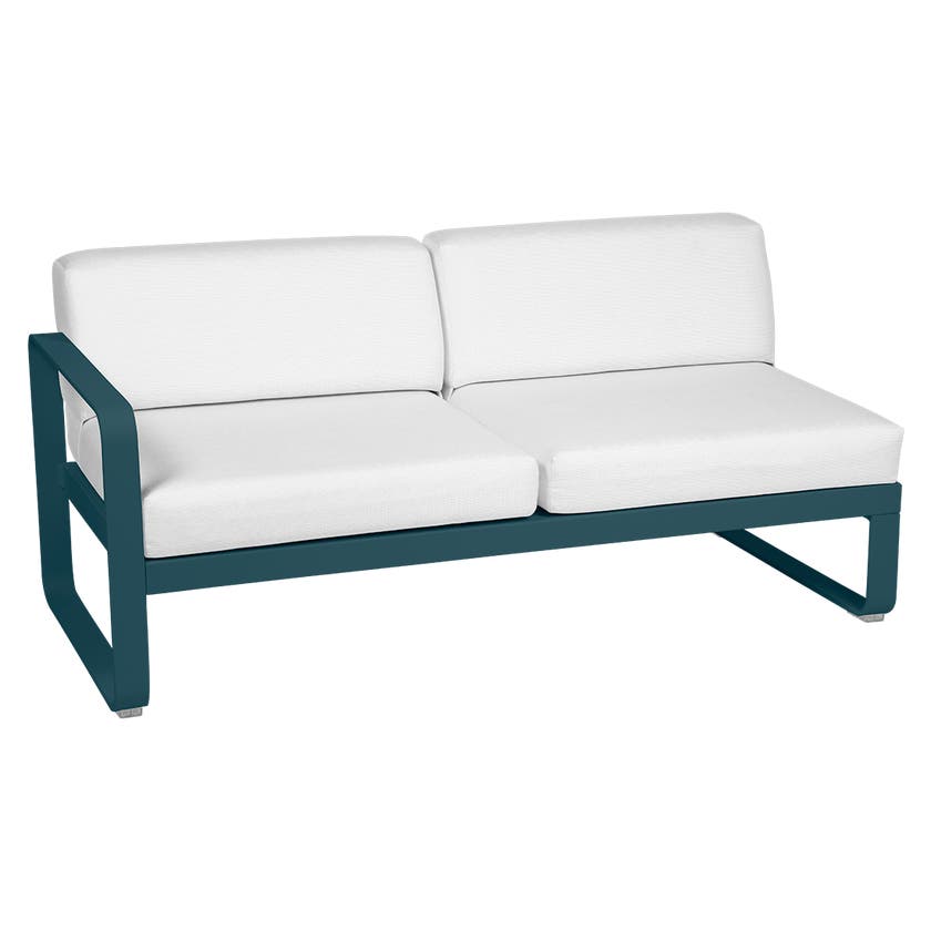 Module gauche BELLEVIE de Fermob, 2 places, Bleu acapulco, Coussin Blanc grisé Module gauche BELLEVIE de Fermob, 2 places, Bleu acapulco, Coussin Blanc grisé