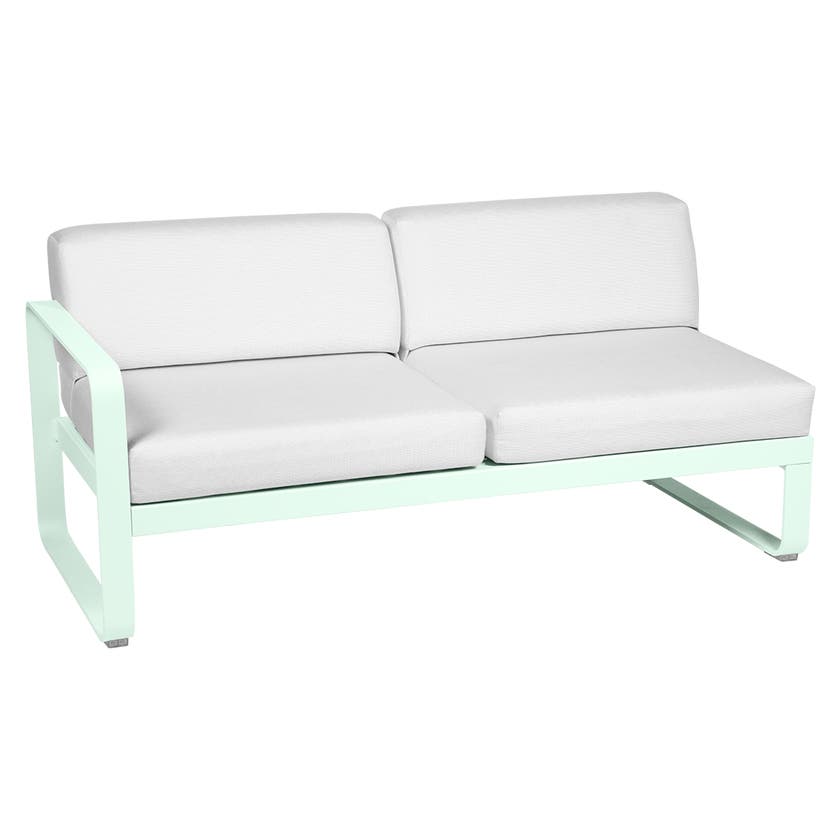 Module gauche BELLEVIE de Fermob, 2 places, Menthe glaciale, Coussin Blanc grisé Module gauche BELLEVIE de Fermob, 2 places, Menthe glaciale, Coussin Blanc grisé