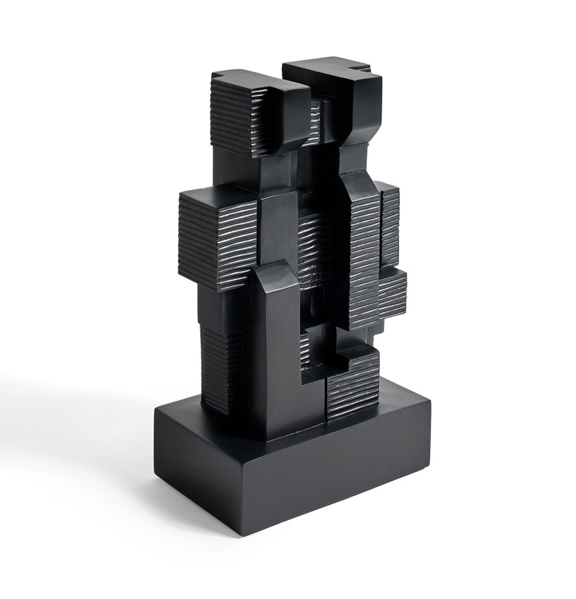 Block sculpture - varnished mahogany - black