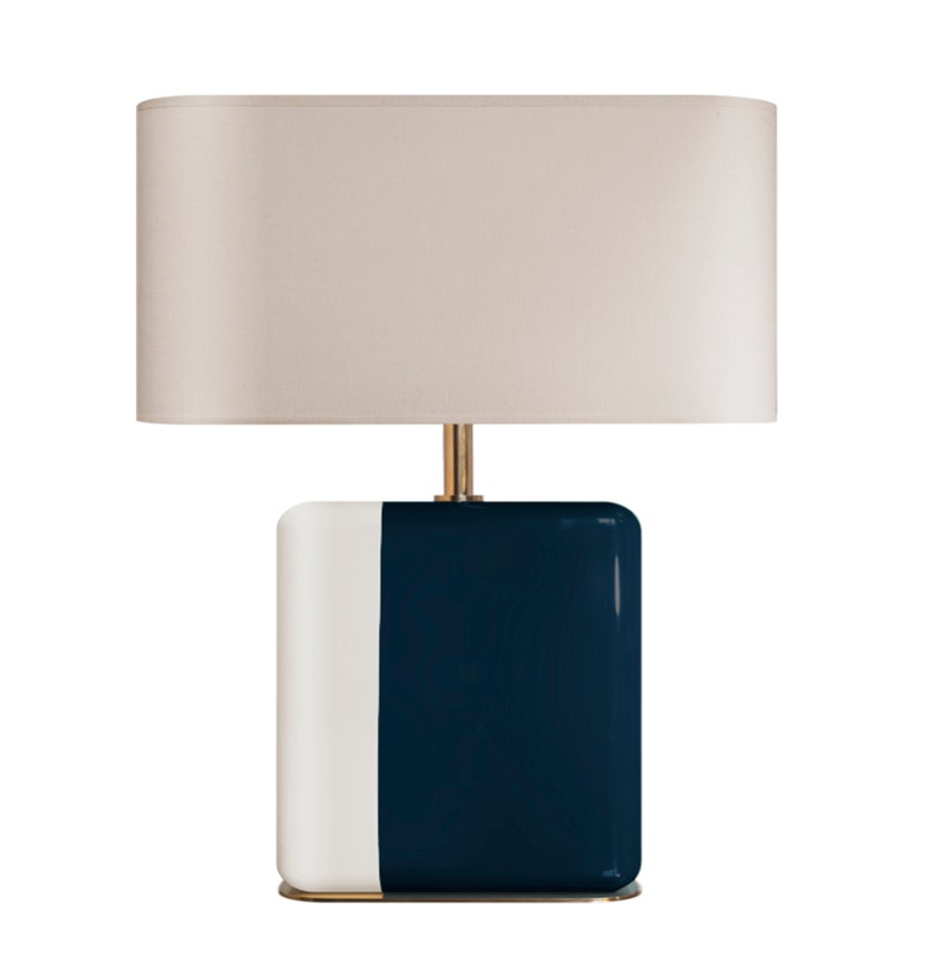 Lampe BOURBON de RED Edition, Bois laqué ivoire / marine et Laiton