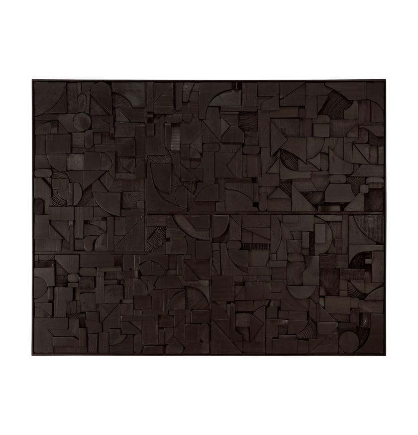 Bricks wall art - varnished wood - black - wooden frame - rectangular