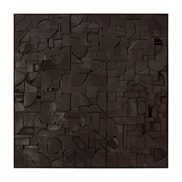 Bricks wall art - varnished wood - black - wooden frame - square