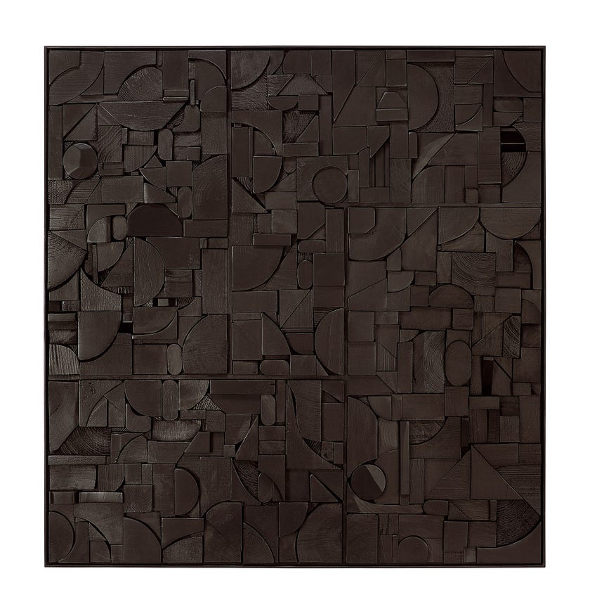Bricks wall art - varnished wood - black - wooden frame - square