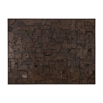 Bricks wall art - varnished wood - dark brown - wooden frame - rectangular
