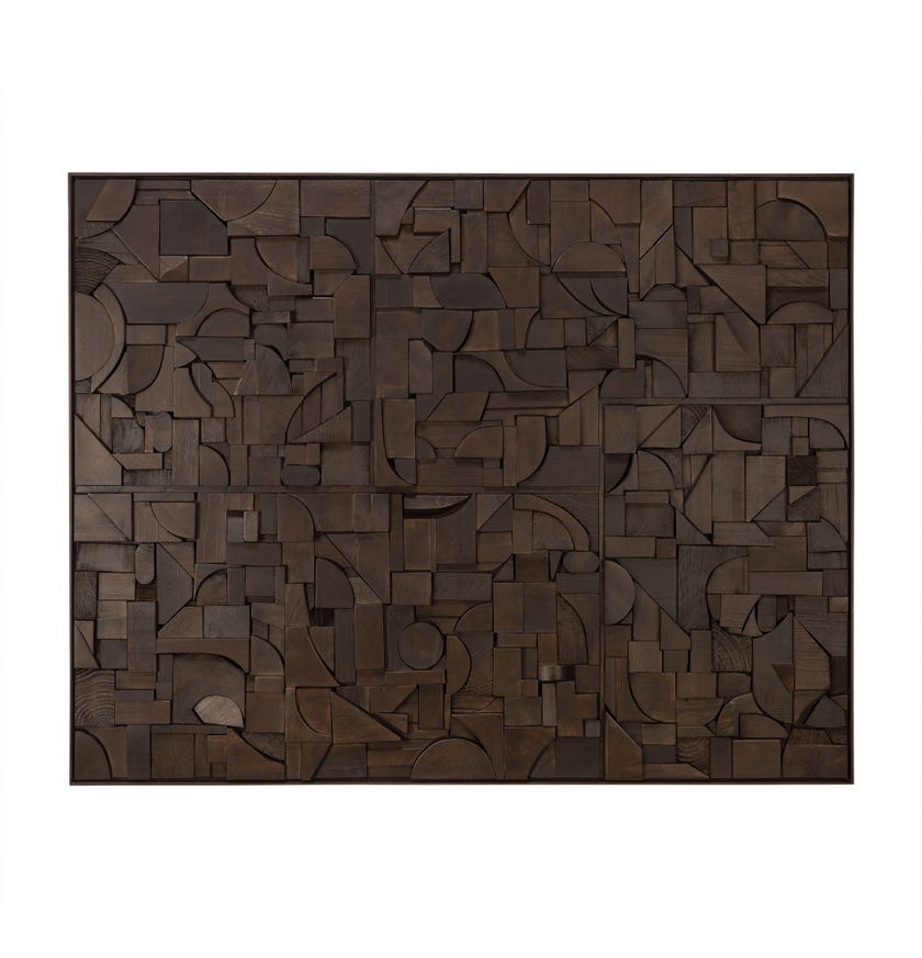 Bricks wall art - varnished wood - dark brown - wooden frame - rectangular