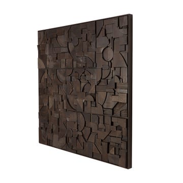 Bricks wall art 100- varnished wood - 100x100 Drack Brown -