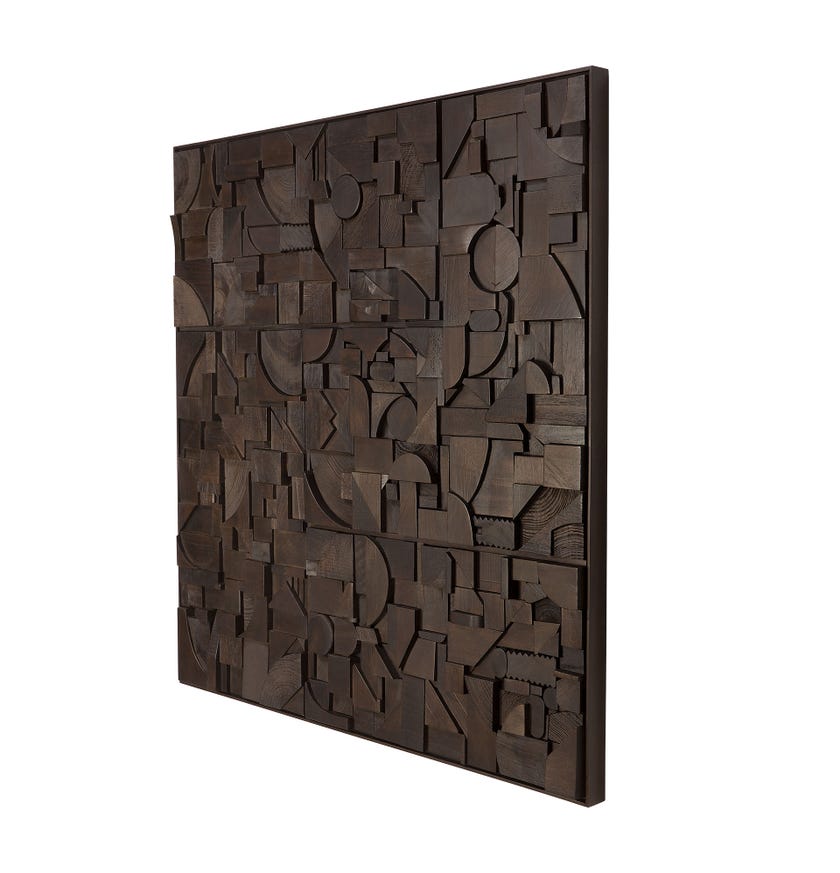Bricks wall art 100- varnished wood - 100x100 Drack Brown -