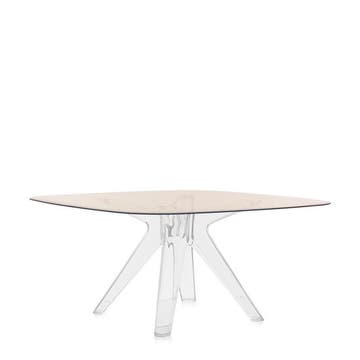 Table SIR GIO Carrée de Kartell, Pieds cristal, Rose poudré