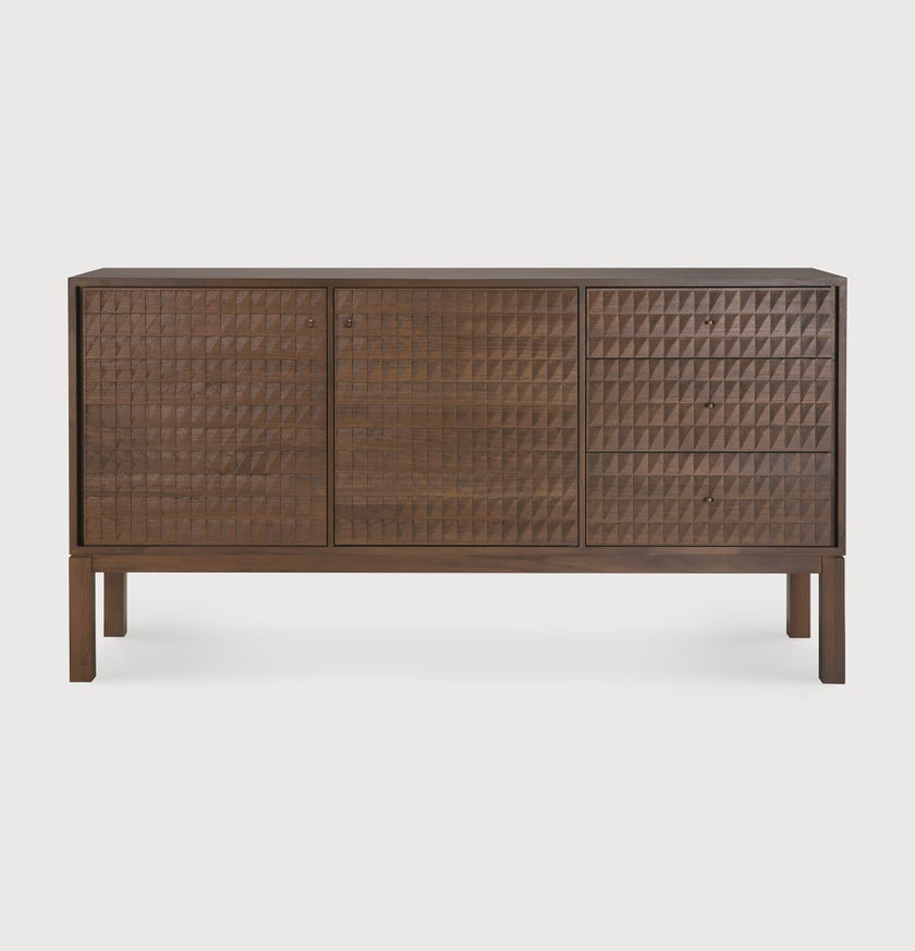 Buffet Sono - teck vernis - marron clair - 2 portes - 3 tiroirs